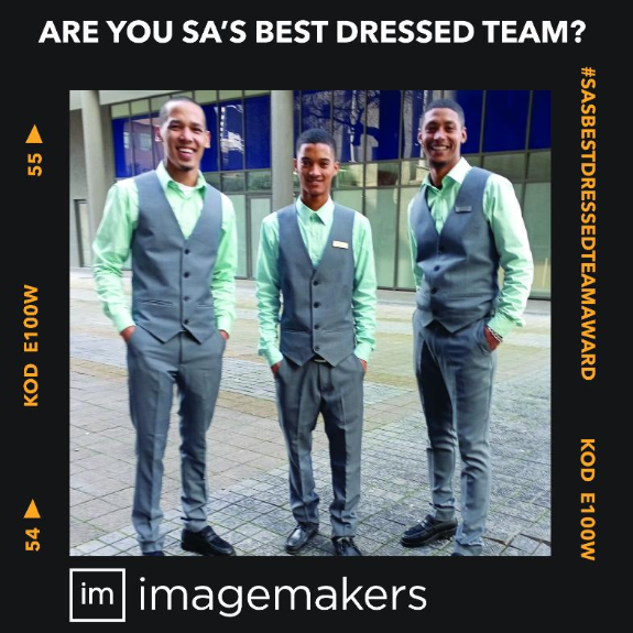 Hotel Team In Cape Town Wearing Sage Green Shirts and Platinum Grey Menswear Supplied By Imagemakers Corporate Clothing