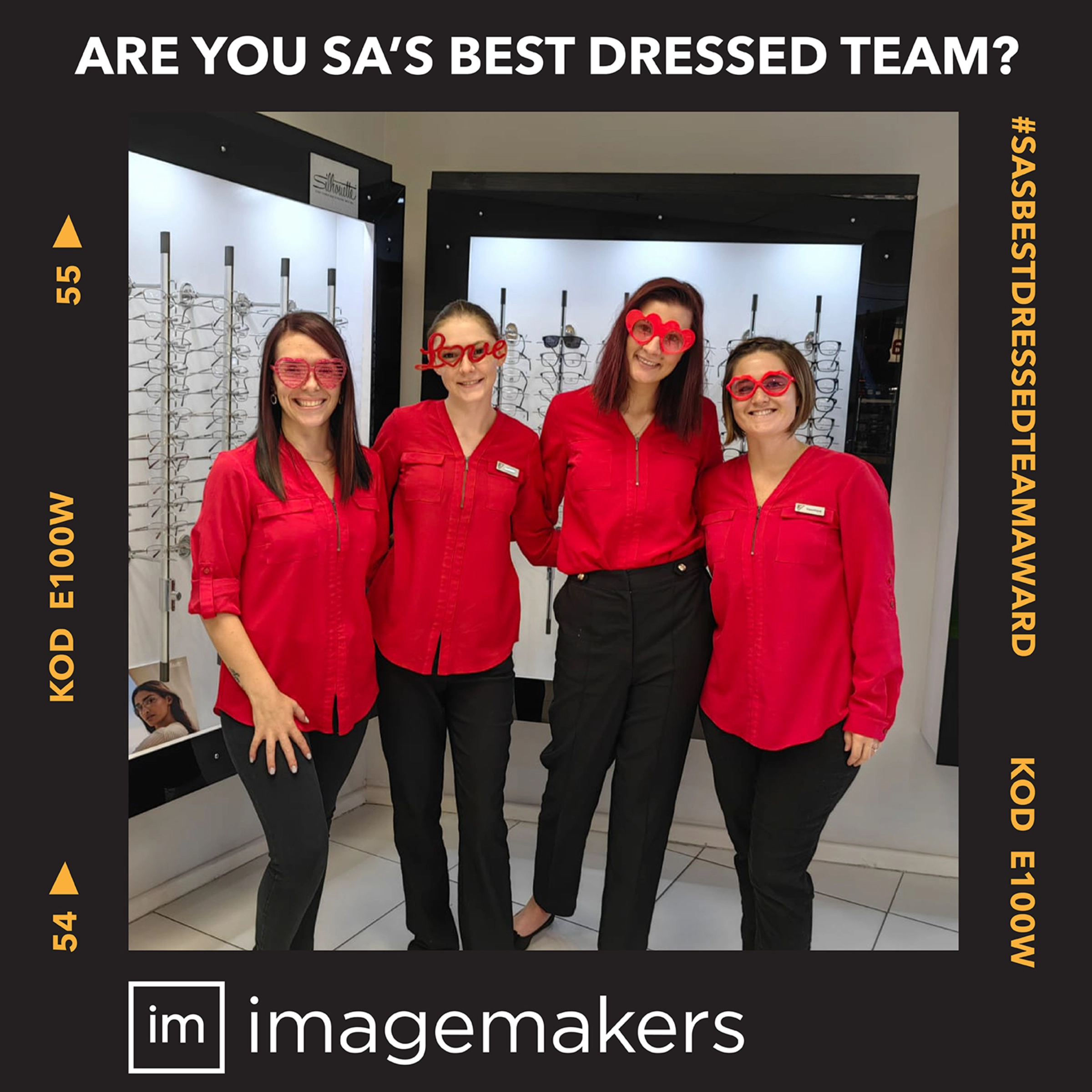 De Smedt Optometrists Dressed in Team Uniforms - Ribbon Red Sabrina Blouses