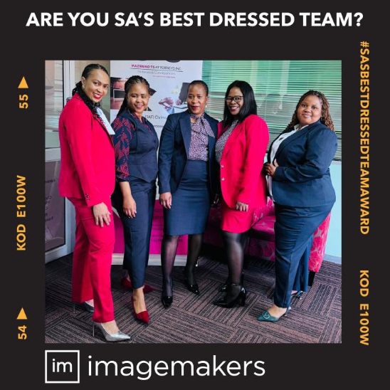 Mazibuko Attorneys Team in Johannesburg Wearing Navy and Red Team Blazers and Imagemakers Yacht Print Blouses