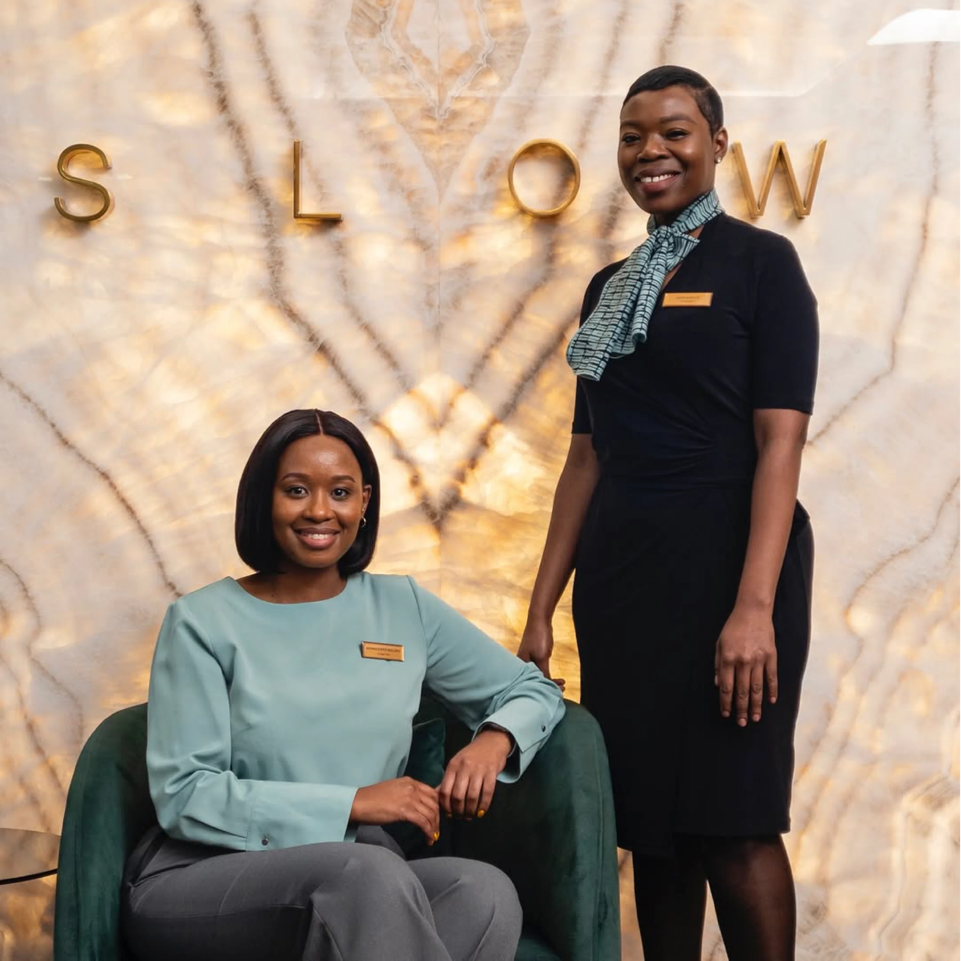 Slow Lounge Team Wearing Green and Black Ladies Office Wear by Imagemakers Corporate Fashion