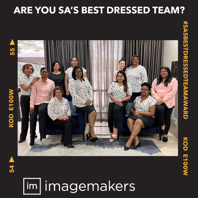 The VR Printers Team Wearing Coordinated Pink, White and Black Business Uniforms by Imagemakers Cape Town