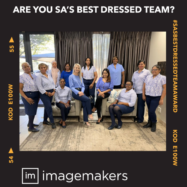 Dressed by Imagemakers, the VR Printers Team Wears True Blue and Denim Team Uniforms for the Office